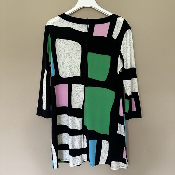 Eva Varro Stretchy Tunic Top Women XL 3/4 Sleeve Boat Neck Artsy Colorful Modest - Picture 5 of 5